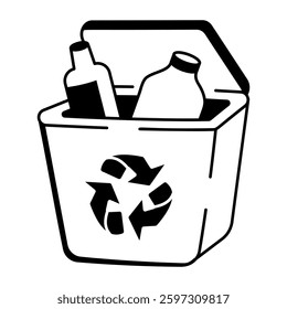 A hand drawn icon depicting plastic recycling bin
