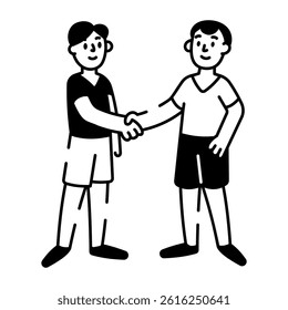 A hand drawn icon depicting two people shaking hands
