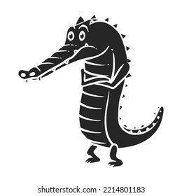 Hand drawn icon depressed alligator cartoon character. Vector illustration.