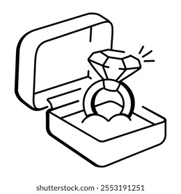 A hand drawn icon of diamond ring in a box 
