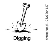 A hand drawn icon of digging ground with shovel