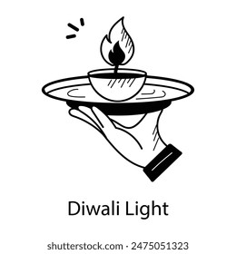 Icône dessinée à la main de la lumière de diwali 