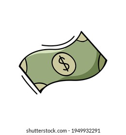 Hand drawn icon of dollar in doodle style isolated on white background.