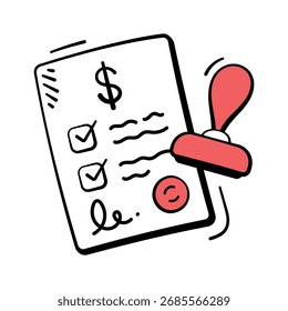 Handgezeichnetes Symbol eines Finanzdokuments mit einem Stempel.