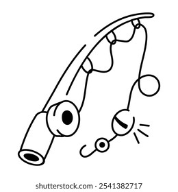 A hand drawn icon of fishing rod 

