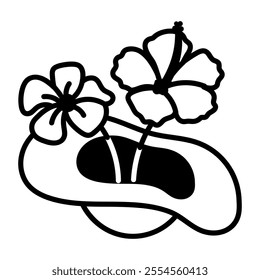 Hand drawn icon of flowers growing in a hat, doodle icon 

