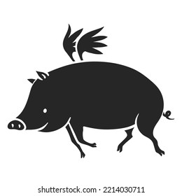 Hand Drawn Icon Flying Pig. Vector Illustration.