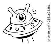 A hand drawn icon of flying ufo 

