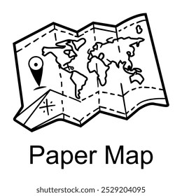 Um ícone desenhado à mão de um mapa de papel dobrado com um pino de localização