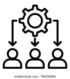 Hand drawn icon of Gear in connection of working people team management concept