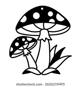 A hand drawn icon of grown mushrooms 