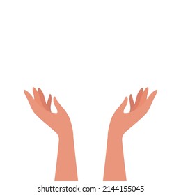 Hand drawn icon with hands up pray on light background. Isolated vector illustration
