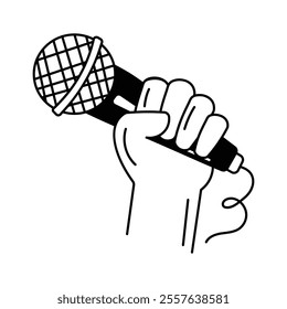 Hand drawn icon of hand holding mic