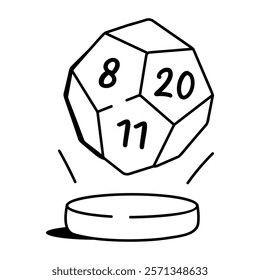 Hand drawn icon of an icosahedron dice hologram 
