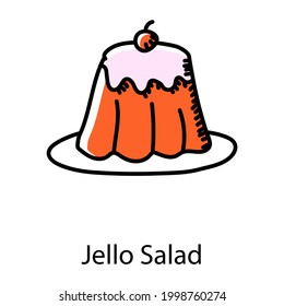 Handgezeichnete Ikone des Jello-Salats, bearbeitbare Vektorgrafik 