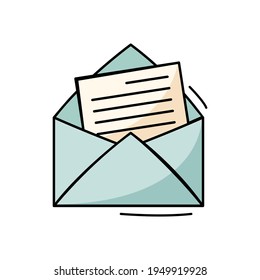 Hand drawn icon of letter in doodle style isolated on white background.