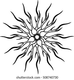 Hand drawn icon, logo from the onion. Vector illustration of a onion. Sketch pattern from an onion in the form of the sun.