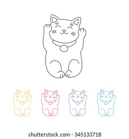 hand drawn icon. maneki neko . vector illustration