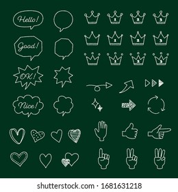 Hand drawn icon material set (Chalk on blackboard)