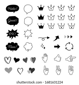 Hand drawn icon material set (monochrome)