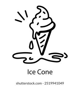 A hand drawn icon of melting ice cone 