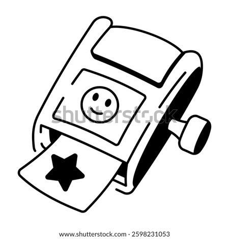A hand drawn icon of mini printer printing a star on paper 