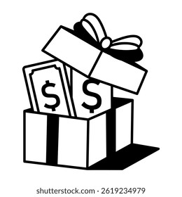 A hand drawn icon of a money surprise 