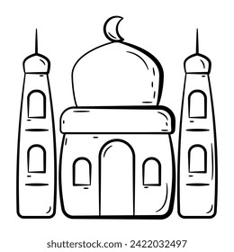 Hand Drawn Icon of Mosque.
Outline Doodle Islamic Icon Collections