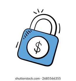 Icono dibujado a mano de un candado con un signo de dólar, que simboliza la seguridad financiera.