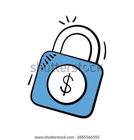 Hand drawn icon of a padlock with a dollar sign, symbolizing financial security.