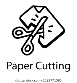 Ícone desenhado à mão de corte de papel com tesoura 