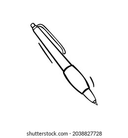 Hand drawn icon of pen in doodle style isolated on white background.