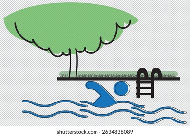ícone desenhado à mão de uma pessoa nadando na piscina, ícone da piscina, ícone da piscina EPS 10