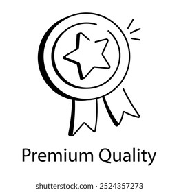 A hand drawn icon of premium quality badge 

