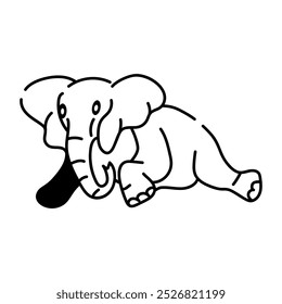 Hand drawn icon of sad elephant laying down 