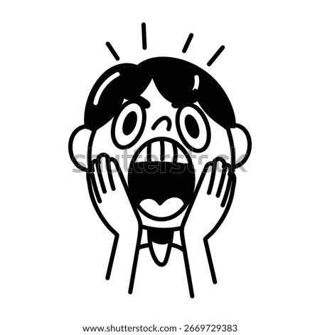 A hand drawn icon of a screaming character 

