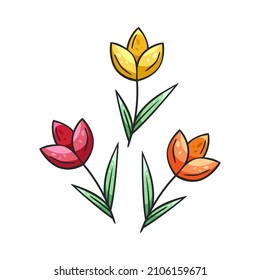 Handgezeichnete Symbolmenge abstrakter Blumen im Doodles-Stil einzeln auf weißem Hintergrund.