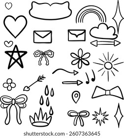 Hand drawn icon. Set of different elements. Emotion expression 