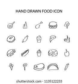 Hand drawn icon set. Food pack. Vector illustration
