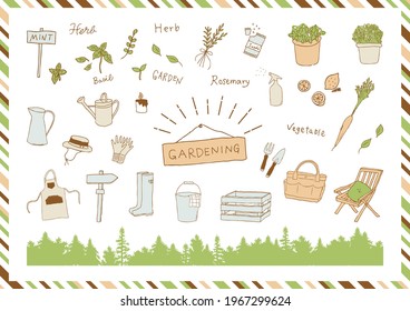hand drawn icon set of gardening