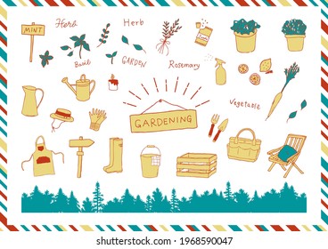 hand drawn icon set of gardening