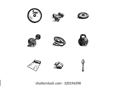 Hand drawn icon set on white background. Vector illustration.