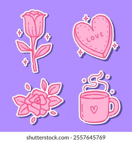 Hand drawn icon set vector for Valentine’s day
