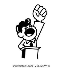 Um ícone desenhado à mão mostrando um personagem fazendo uma pose de líder 