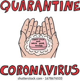 Hand drawn icon showing the importance of washing hands for killing coronavirus COVID-19. Regularly and thoroughly wash your hands with soap and water. Vector illustration. Cartoon 2019-nCov symbol.