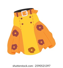 Hand drawn icon of a skirt with a chunky belt and floral print