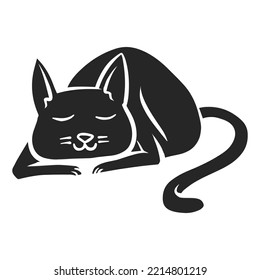 Hand drawn icon sleeping cat. Vector illustration.