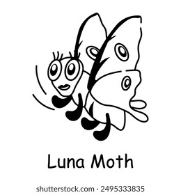 A hand drawn icon of smiling luna moth 