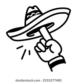 A hand drawn icon of spinning sombrero hat on finger 

