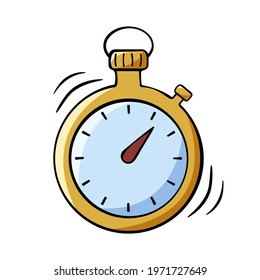 Hand drawn icon of stopwatch in doodle style isolated on white background.